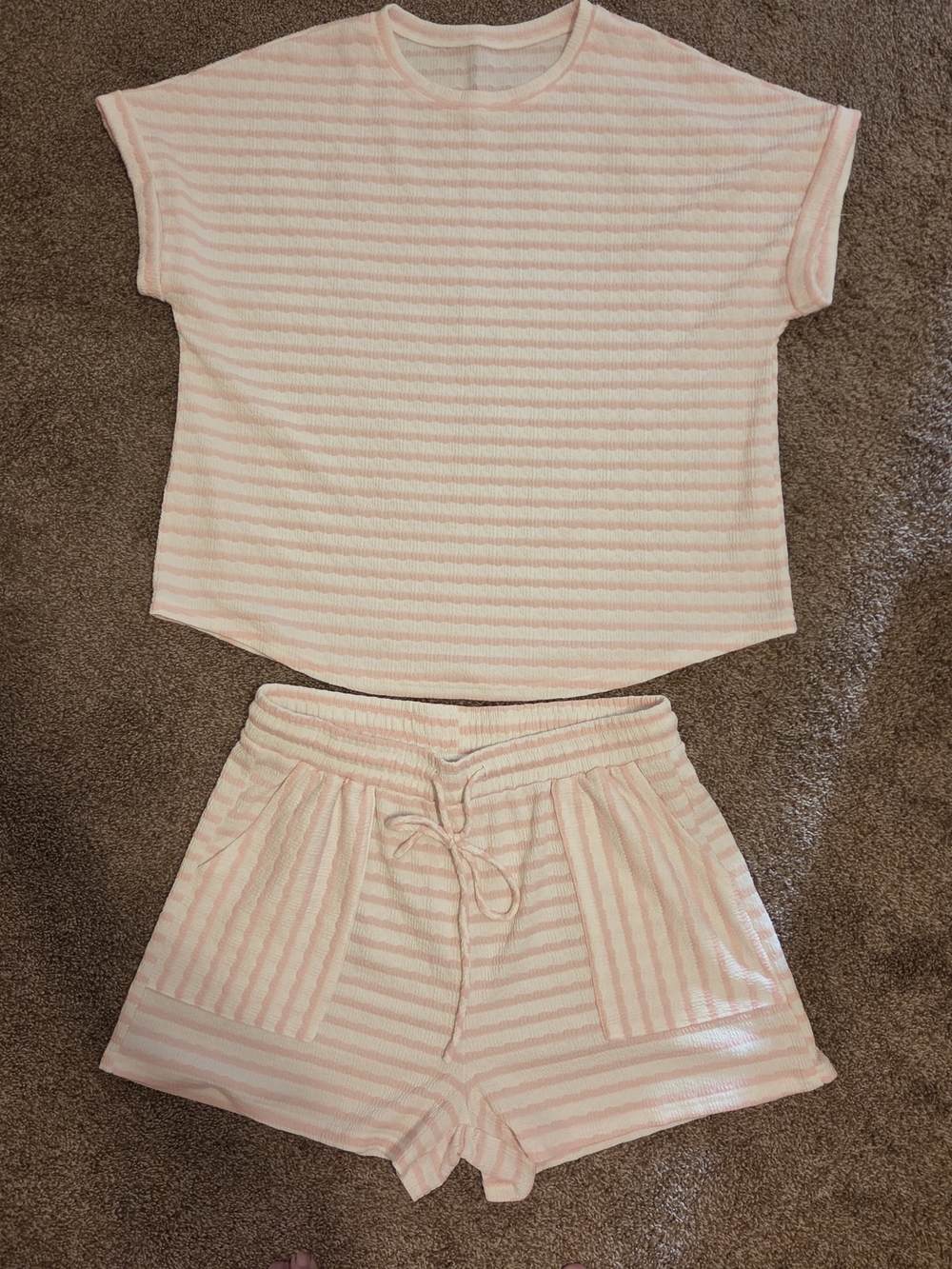 Women’s Two Piece Pink Stripe Lounge Tee & Shorts Set